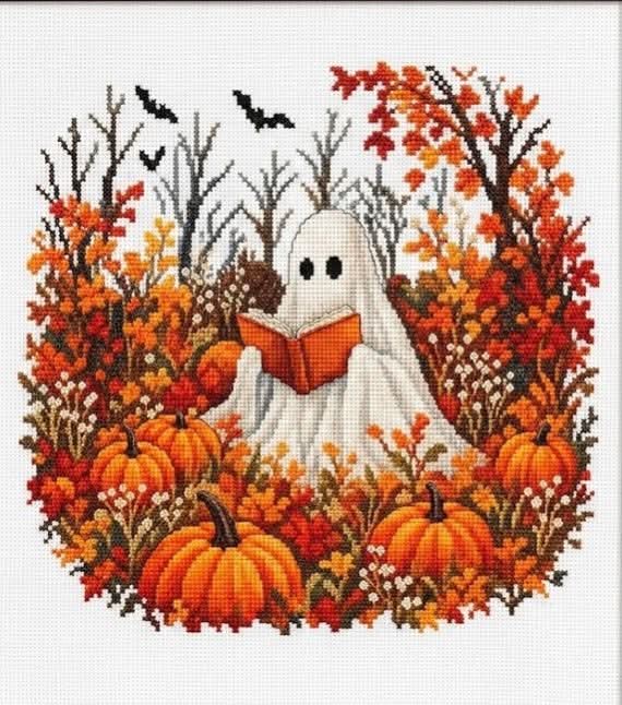 The Pumpkin Ghost Cross Stitch Pattern Instant Download PDF