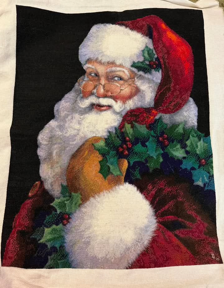 Santa Claus with holly wreath counted cross stitch pattern PDF