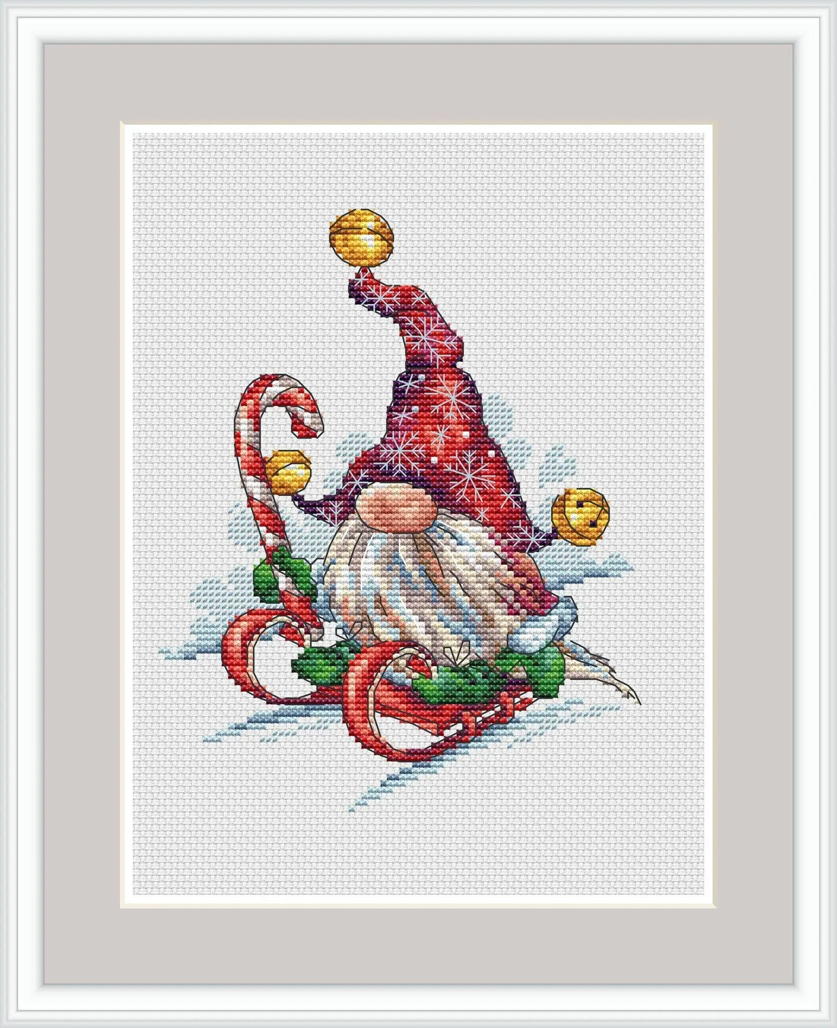 Gnome on a Sleigh Cross Stitch Pattern