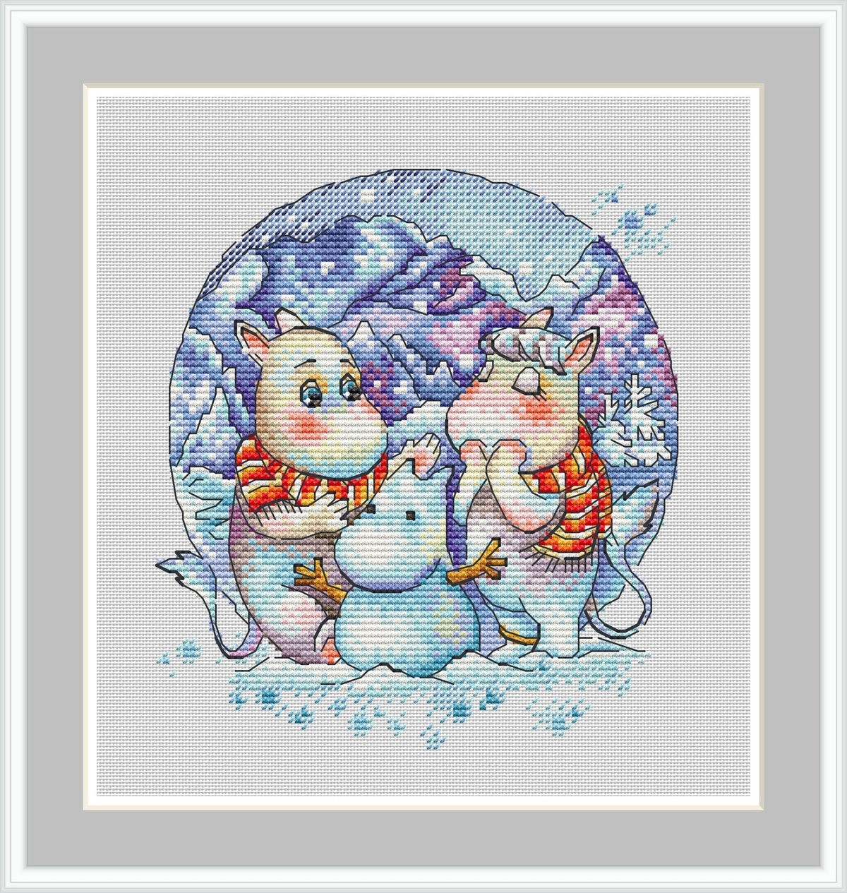 Moomins and Snowman Cross Stitch Pattern
