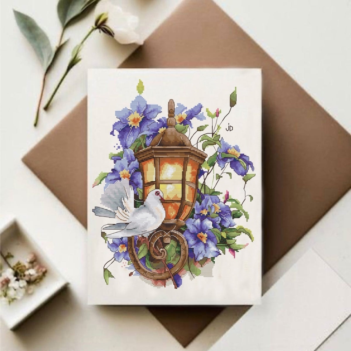 Lantern with a Pigeon Cross Stitch Pattern