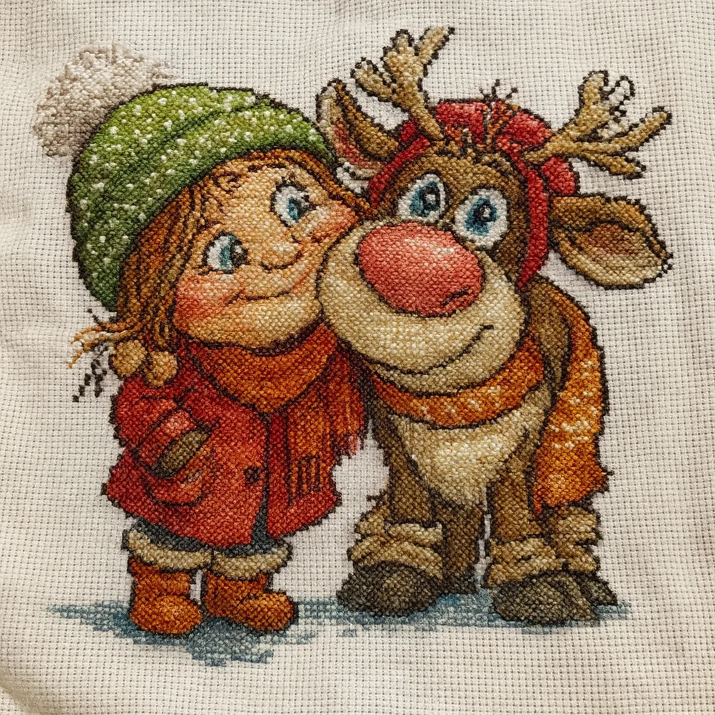 Girl & Reindeer – Cross Stitch Pattern (PDF Download)