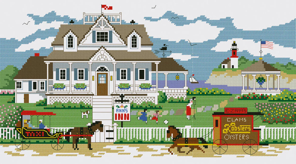 Village House Cross Stitch Pattern Colorful Art DIY X-stitch Needlepoint Pattern Embroidery Chart Printable Instant Download PDF Design