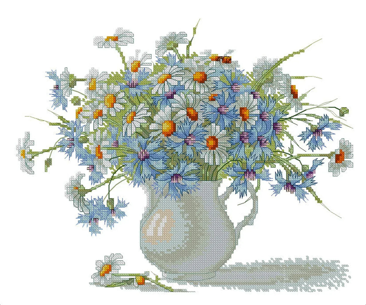 Chamomiles Cross Stitch Pattern, Wildflowers Cross Stitch, Counted Bouquet of Daisies PDF Chart Needlepoint Embroidery Instant Download
