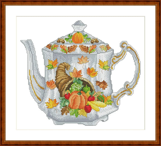 Autum Teapot Cross Stitch Pattern Cups Abstraction Kitchen Still Life Digital Modern Decor Pattern Embroidery Needlepoint Chart