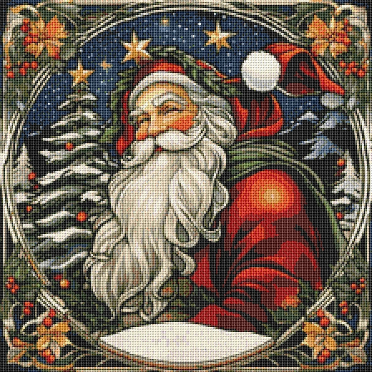 Art Nouveau Santa Claus Cross Stitch Pattern - PDF Download