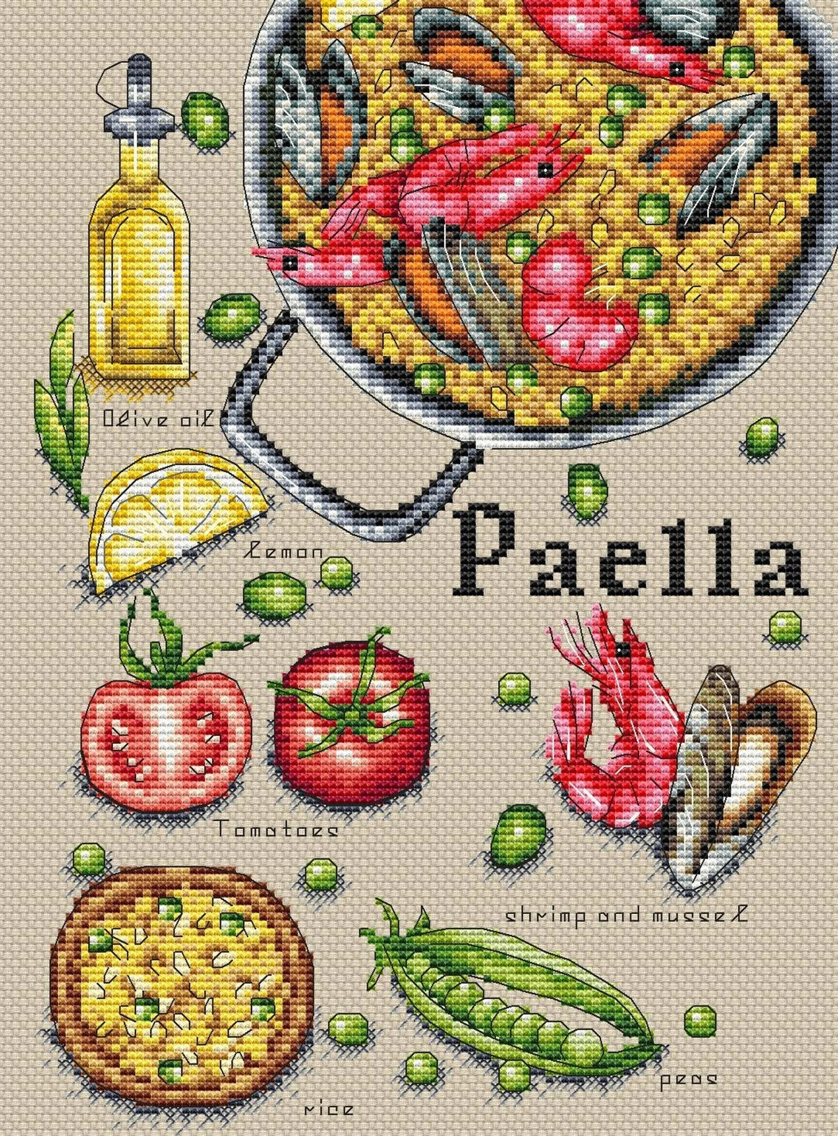 Cross Stitch Pattern "Paella" DMC Cross Stitch Chart Needlepoint Pattern Embroidery Chart Printable PDF Instant Download