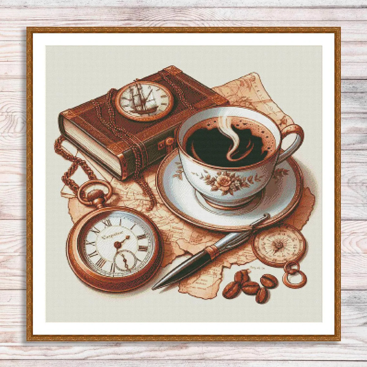 Cup of coffee Cross Stitch Pattern Digital Pattern Kitchen Still Life DIY Book Clock Pattern Hand Embroidery pattern Needlepoint chart PDF