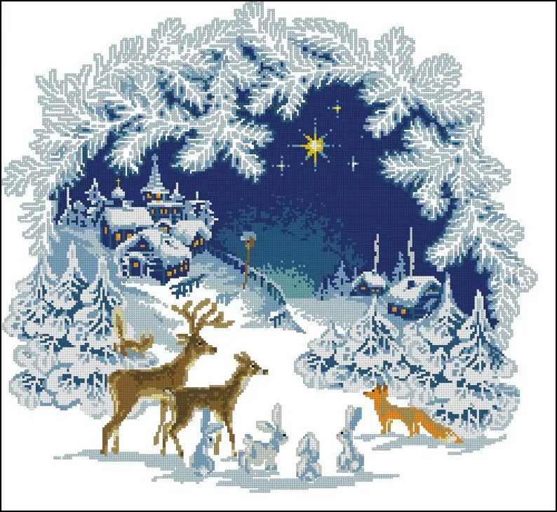 Winter night 2 Cross stitch chart PDF digital pattern Instant Download