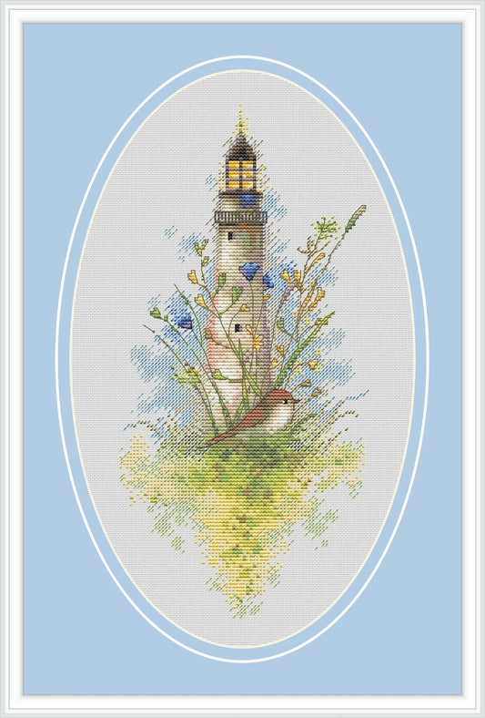 The Lighthouse and the Bird Cross Stitch Pattern PDF Instant Download