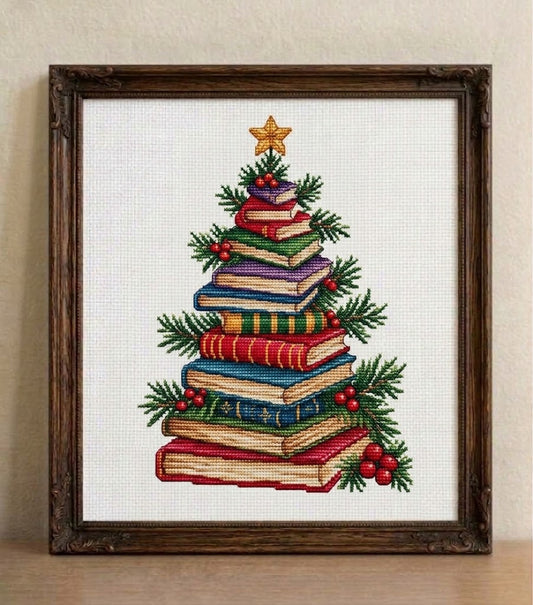 Book Lover's Christmas Tree Cross Stitch Pattern Instant Download PDF