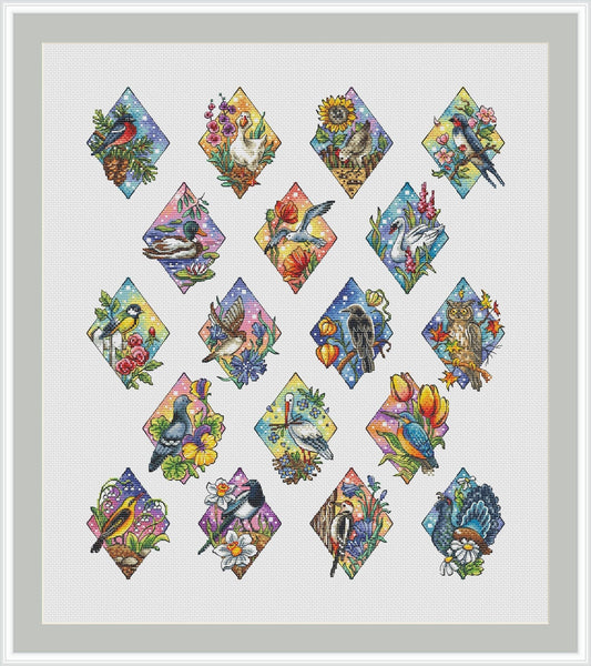 Birds and Flowers Cross Stitch Pattern