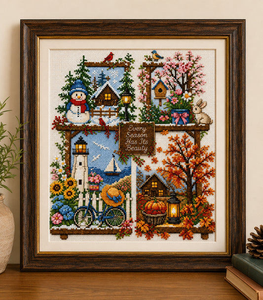 Four Seasons Cottage Charm Cross Stitch Pattern Instant Download PDF