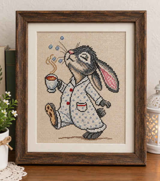 Cozy Bunny Tea Time Cross Stitch Pattern Instant Download PDF