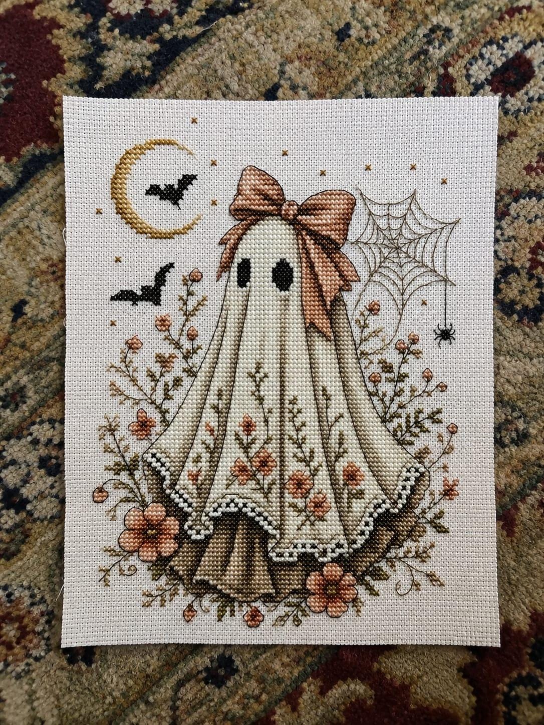 Cozy Halloween Ghost Cross Stitch Pattern | Cute Spooky PDF Embroidery