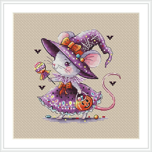 Cute Halloween Mouse Cross Stitch Pattern | Witch & Candy PDF Design