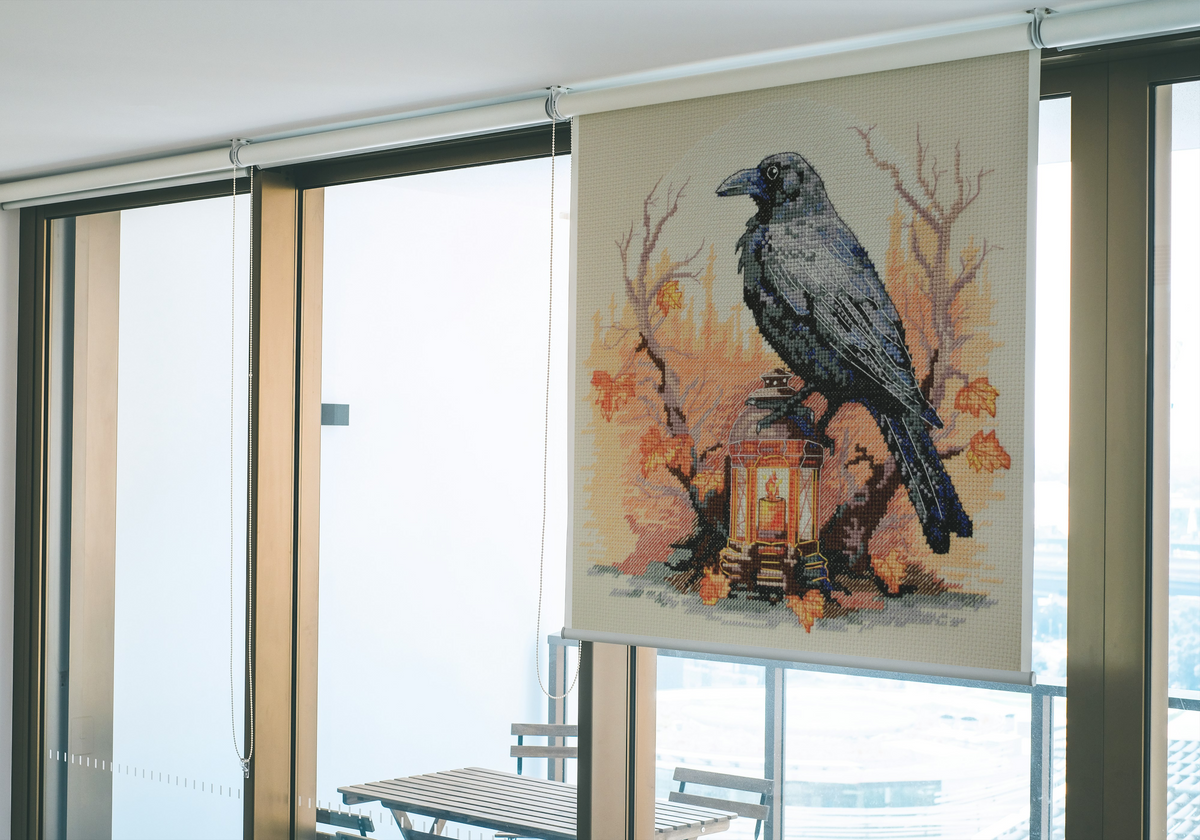 Gothic Raven Cross Stitch, black spooky bird on lantern x-stitch, Halloween animal design  Modern Xstitch Chart PDF Instant Download