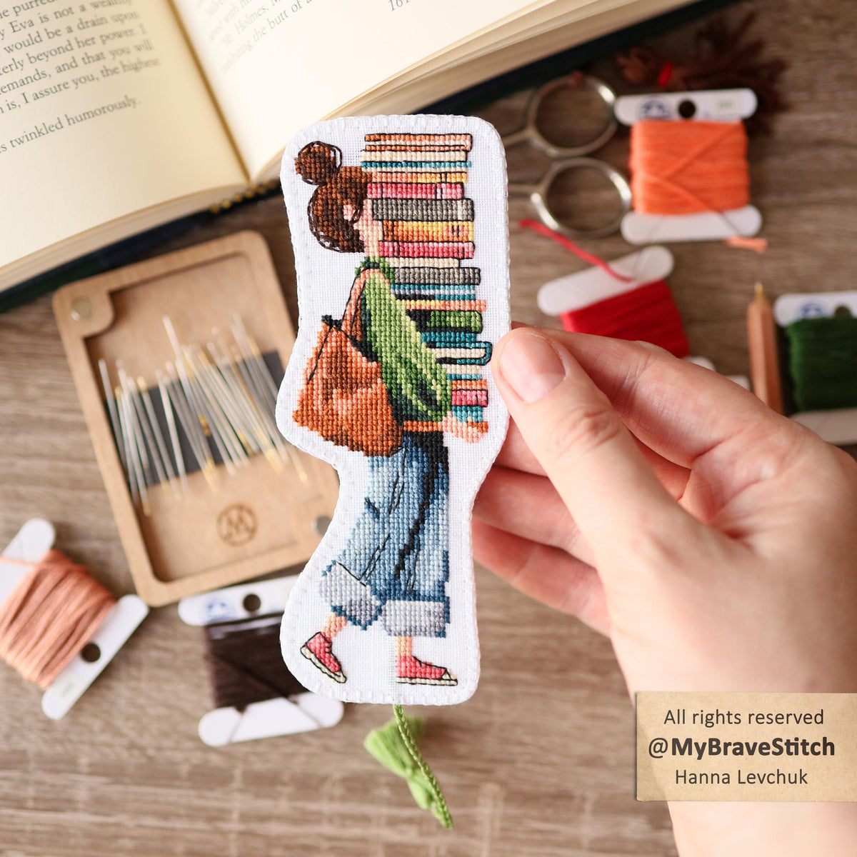 Walking Girl With a Books Bookmark Cross Stitch Pattern, PDF Download
