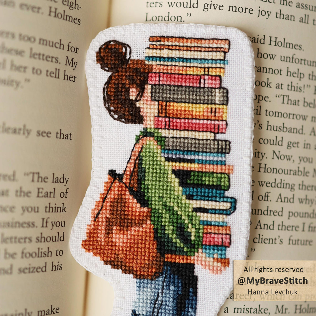 Walking Girl With a Books Bookmark Cross Stitch Pattern, PDF Download