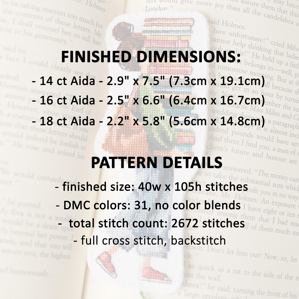 Walking Girl With a Books Bookmark Cross Stitch Pattern, PDF Download