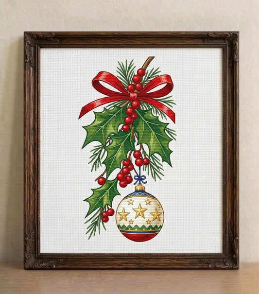 Festive Holly And Bauble Cross Stitch Pattern Instant Download PDF