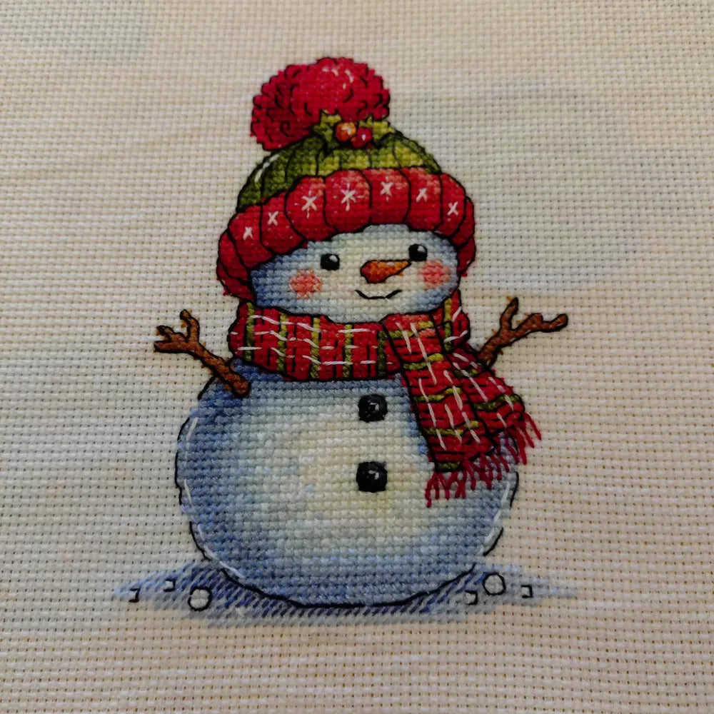 Snowman Cross Stitch Pattern, Christmas Holiday Classic Snowman with Red Green Hat and Motley Scarf Whimsical Needlepoint PDF Winter Friend