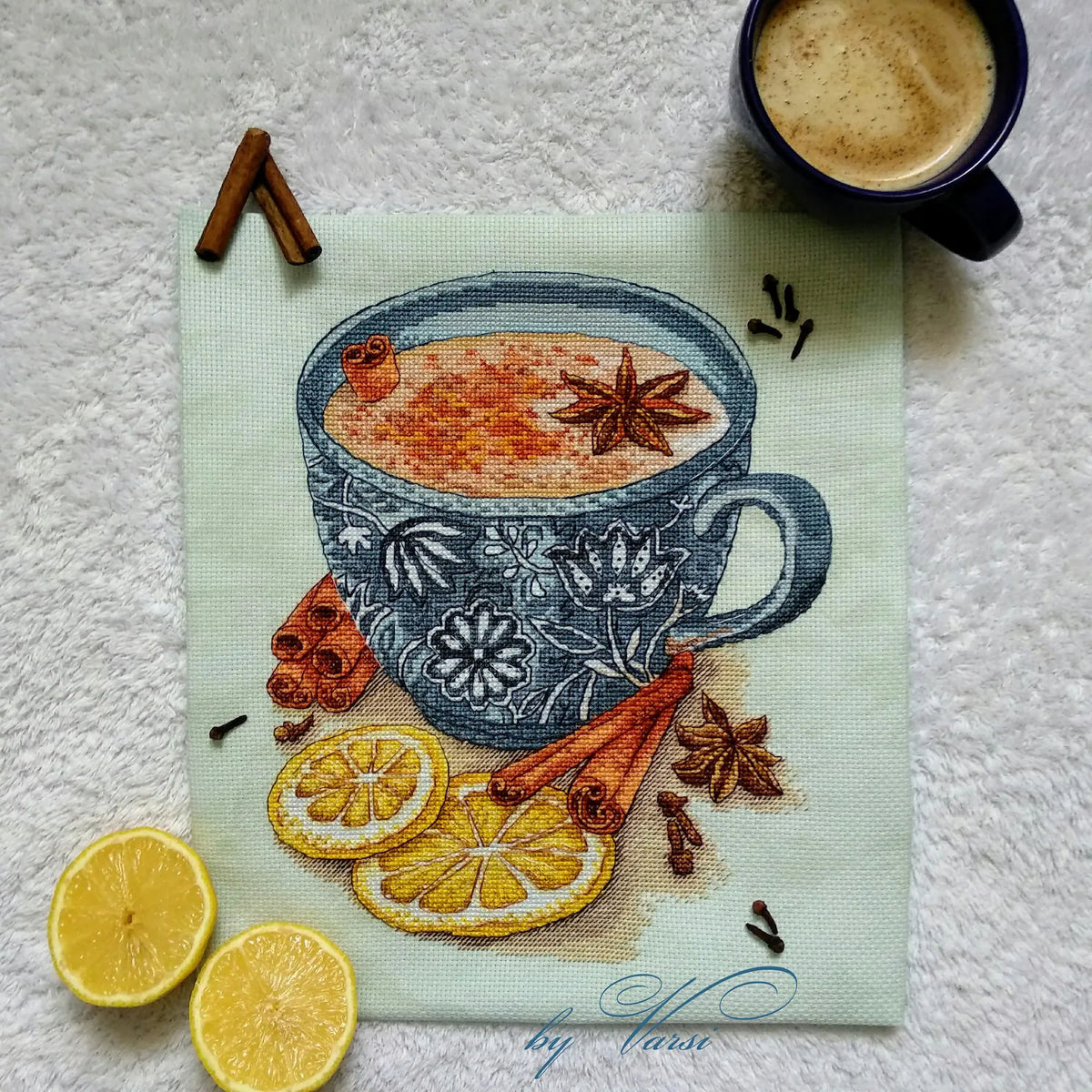 Cross Stitch Pattern Tea with milk and cinnamon DMC Chart Embroidery Printable PDF Instant Download