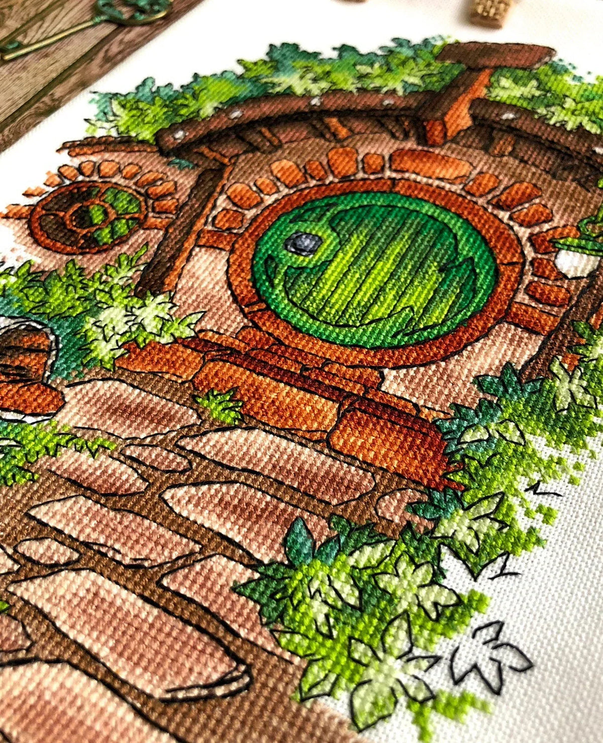 Cross Stitch Pattern Halfling's house with a green door DMC Chart Needlepoint Pattern Embroidery Chart Printable PDF Instant Download