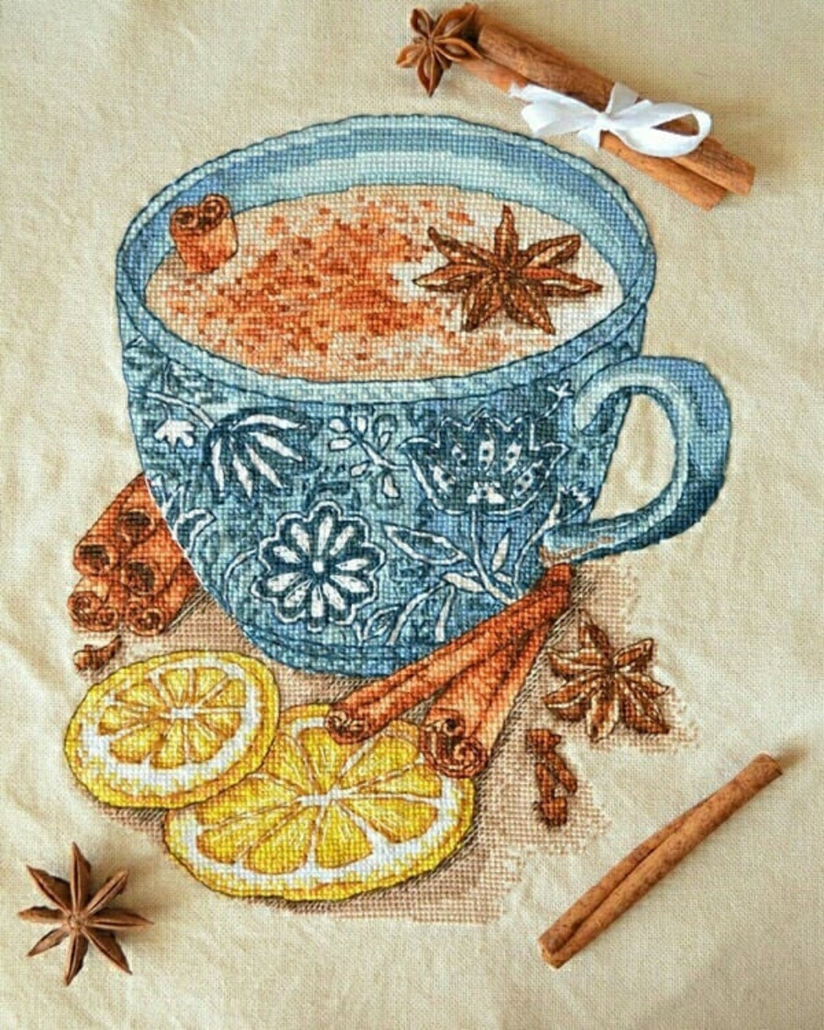 Cross Stitch Pattern Tea with milk and cinnamon DMC Chart Embroidery Printable PDF Instant Download