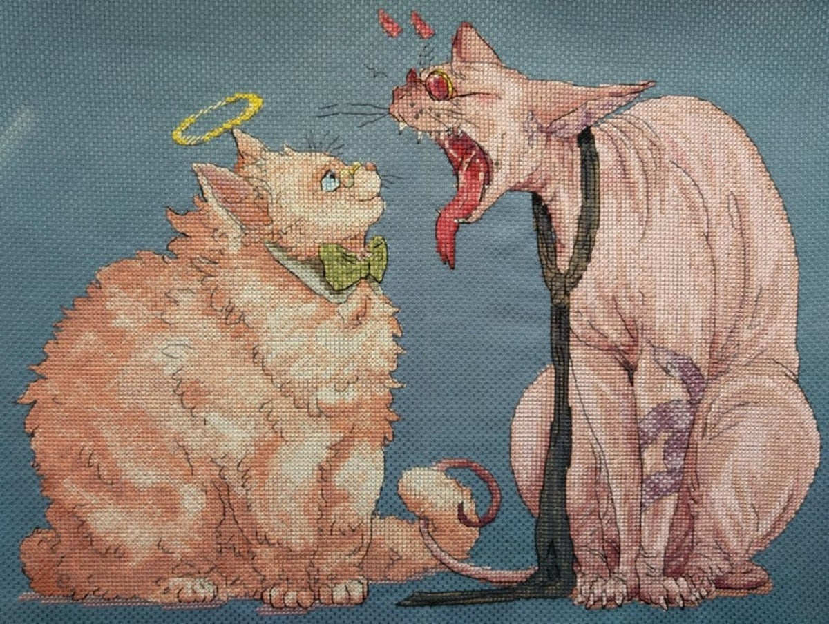 Cross Stitch Pattern Angel Cat and Demon Cat DMC Chart Printable PDF Instant Downl