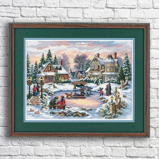 Treasure time Counted Cross Stitch Pattern Christmas Village Winter Landscape Hand Embroidery Needlepoint Chart Cottage Santa Pattern PDF