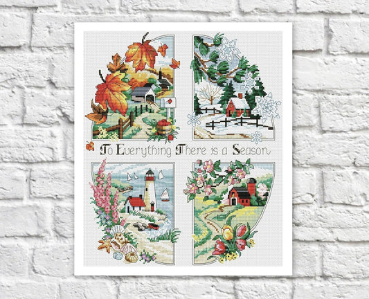 Seasons Cross Stitch Pattern Colorful Art DIY X-stitch Chart Needlepoint Pattern Embroidery Chart Printable Instant Download PDF Design