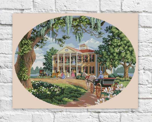 Victorian Cottage Cross Stitch Pattern House Colorful Art X-stitch Chart Needlepoint Pattern Chart Printable PDF Instant Download Design