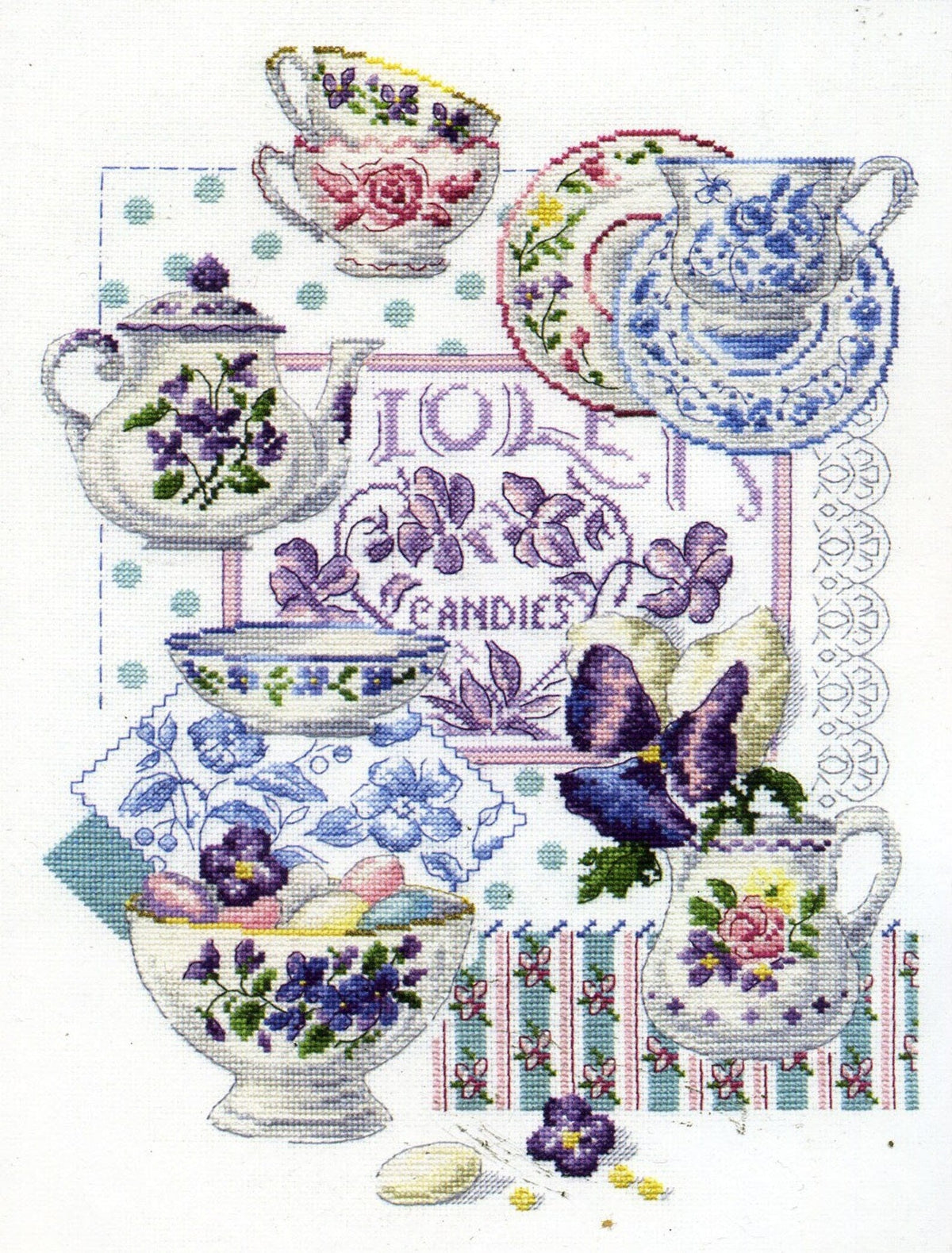 Kitchen Cross Stitch Pattern Tea Cups Colorful Art DIY X-stitch Chart Needlepoint Embroidery Chart Printable Instant Download PDF Design
