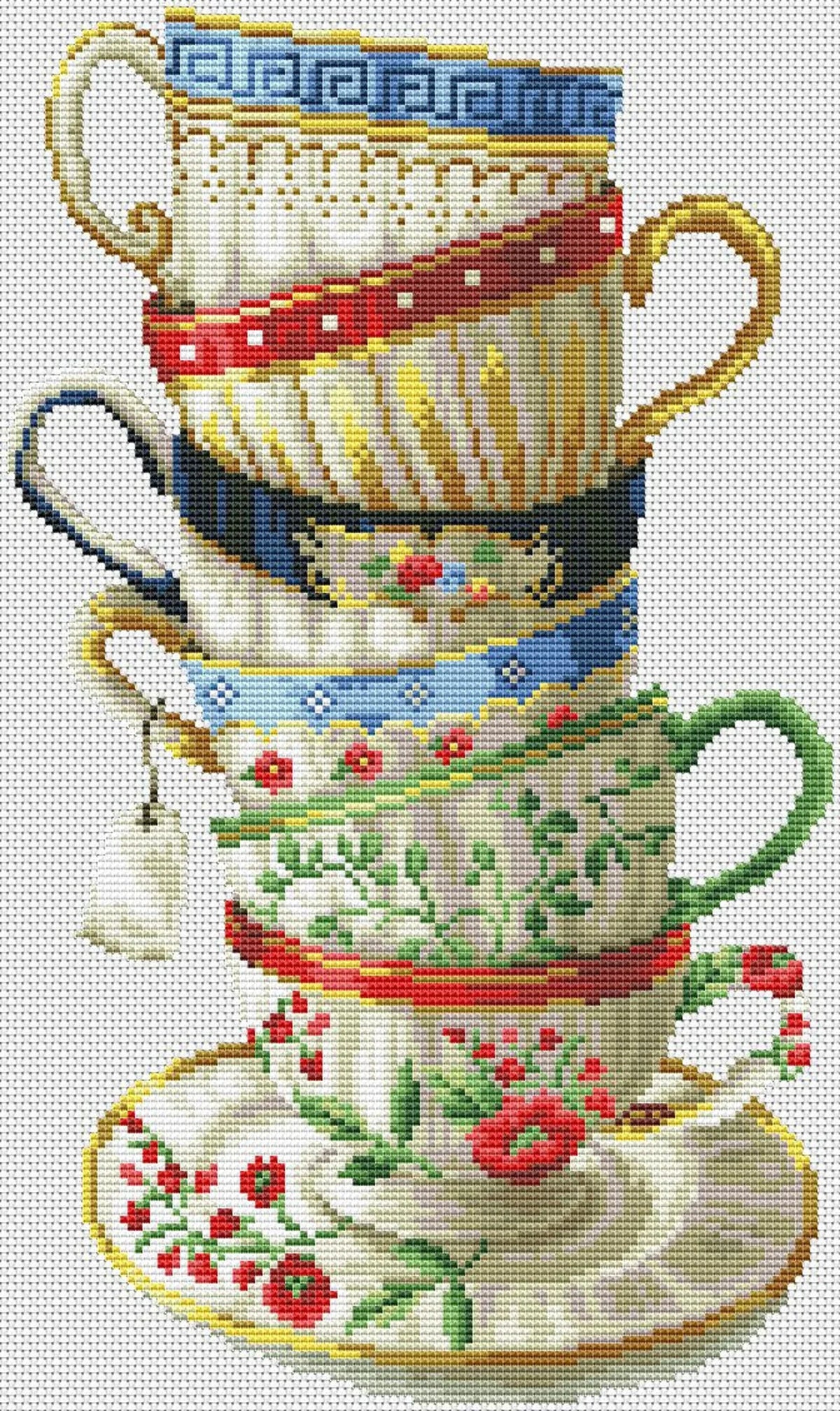 Kitchen Cross Stitch Pattern Tea Cups Pattern Kitchen Still Life Modern Decor Pattern Cups Mugs Napkins Embroidery Needlepoint chart PDF