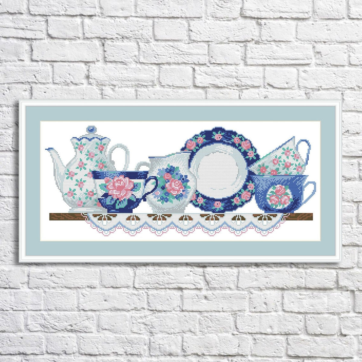 Kitchen Cross Stitch Pattern Shelf with Dishies Kitchen Still Life Modern Decor Pattern Cups Mugs Napkins Embroidery Needlepoint chart PDF