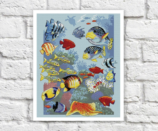 Sea Fish Cross Stitch Pattern Colorful Art DIY X-stitch Chart Needlepoint Pattern Embroidery Chart Printable Instant Download PDF Design