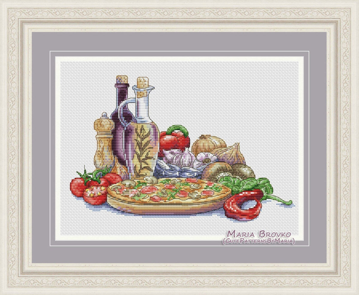 Cross Stitch Pattern "Italian Cuisine. Pizza" DMC Cross Stitch Chart Needlepoint Pattern Embroidery Chart Printable PDF Instant Download