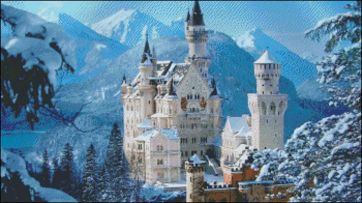 Neuschwanstein Castle Cross Stitch Pattern , Famous Paintings X Stitch , Instant Download , Digital File , Winter Landscape