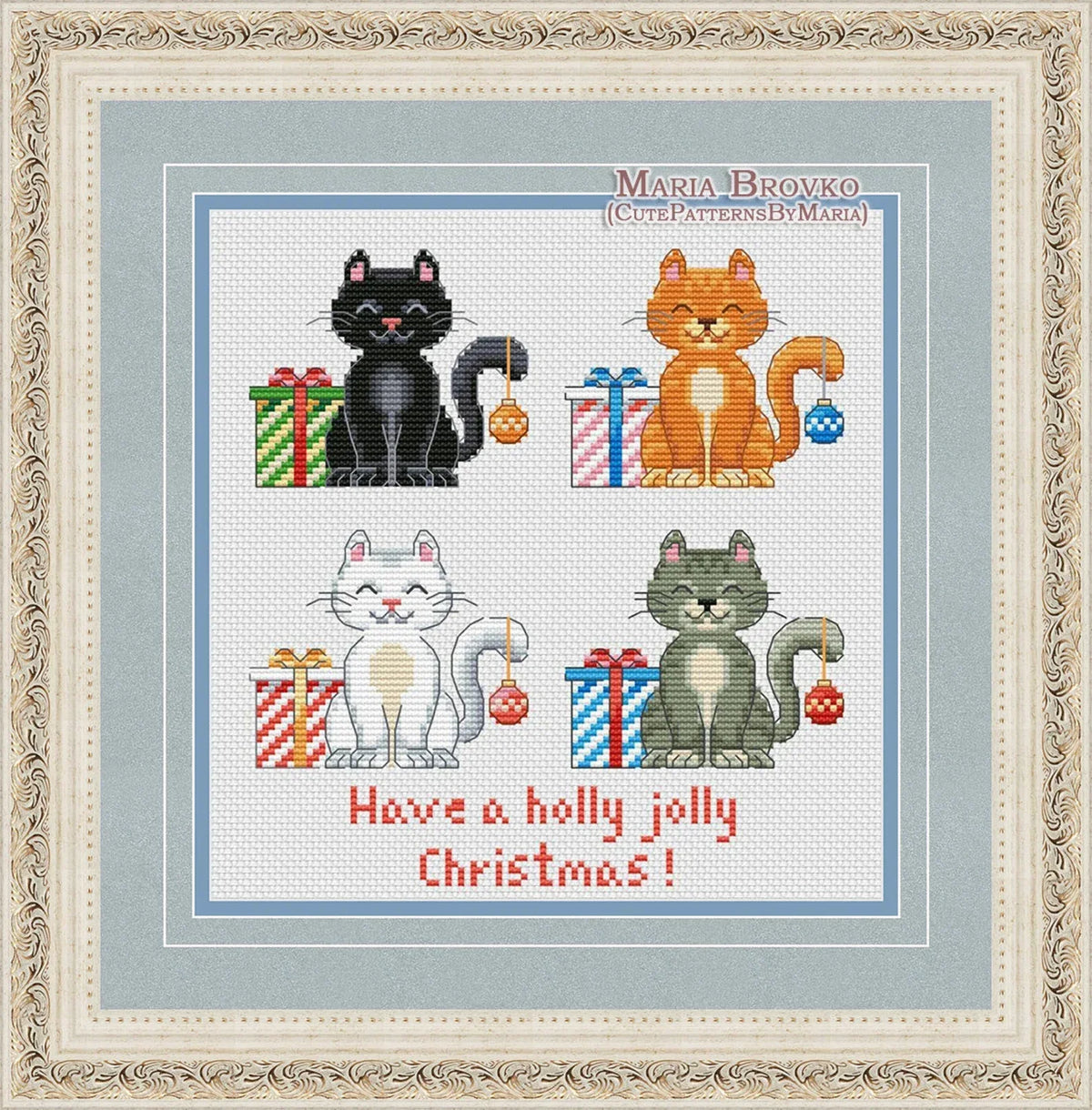 Cross Stitch Pattern "4 colors of Christmas cats" DMC Cross Stitch Chart Printable PDF Instant Download