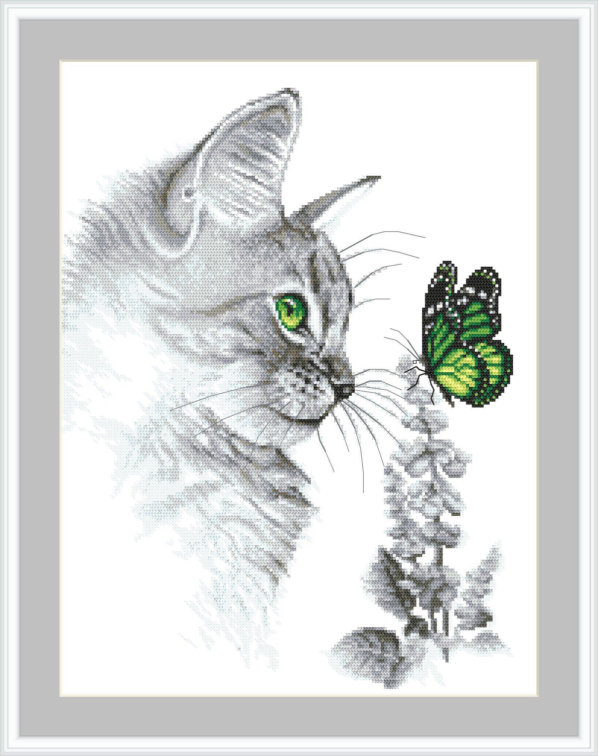 Kitten with butterfly - digital cross stitch pattern, pdf,.hks- smartphone pattern,instant download pattern.