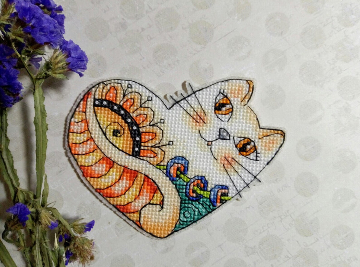 Cross Stitch Pattern Valentine Cats 6-piece Set DMC Chart Embroidery Printable PDF Instant Download