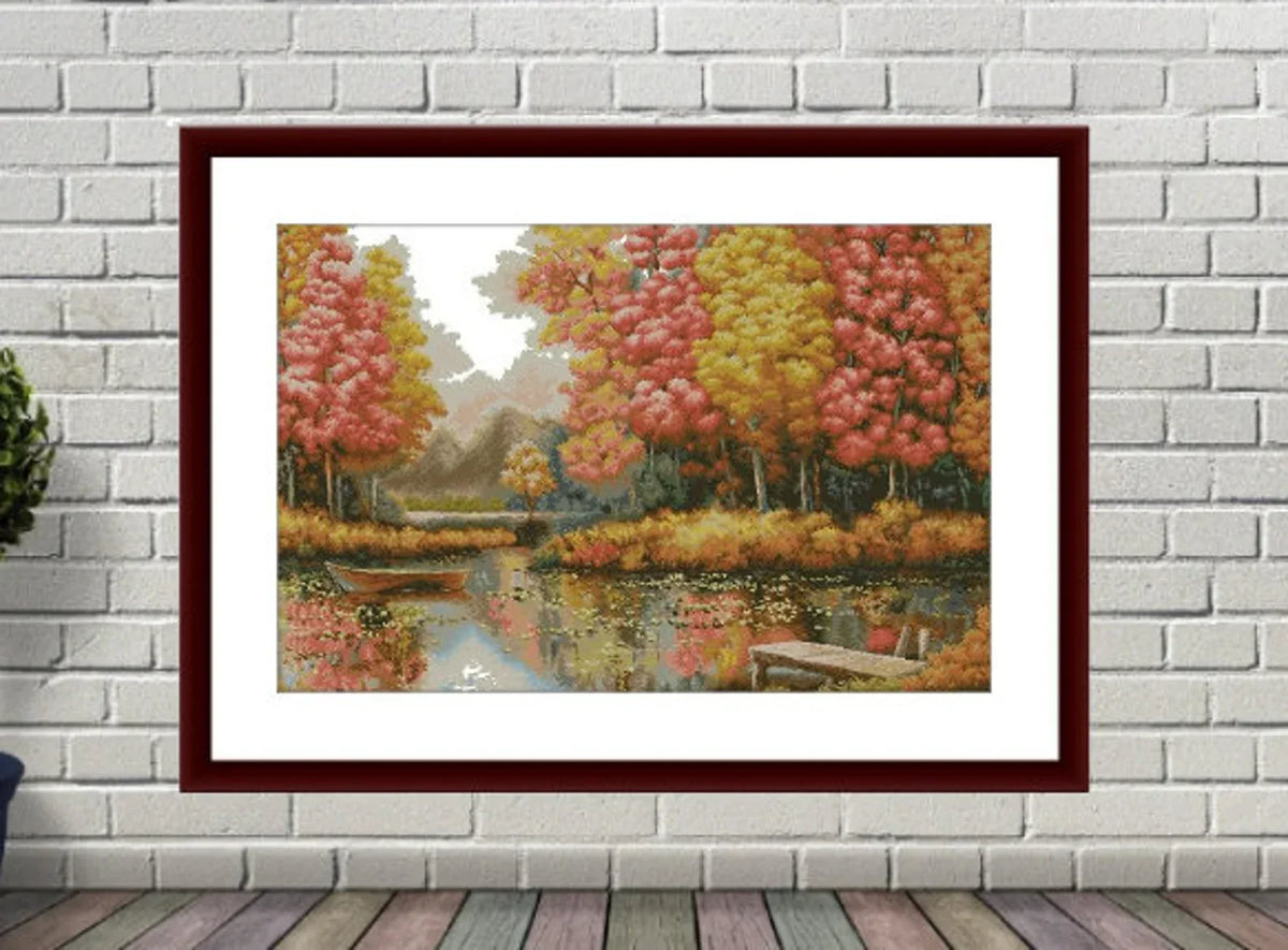 Autumn Landscape PDF Counted cross stitch pattern Landscape fall Digital cross stitch chart Fall season PDF xstitch pattern intant download