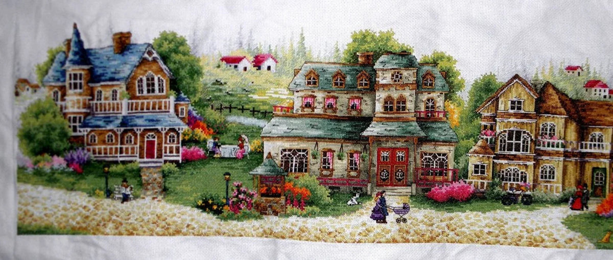 Victorian village Counted cross stitch pdf pattern cottage Digital cross stitch chart city large cross stitch pattern instant download
