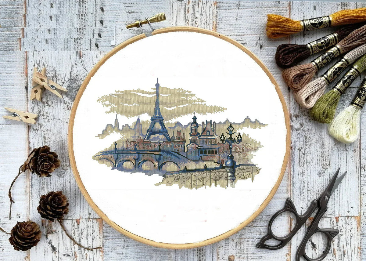 Paris city PDF Counted cross stitch pattern Paris cafe Digital cross stitch chart european city cross stitch pattern instant download