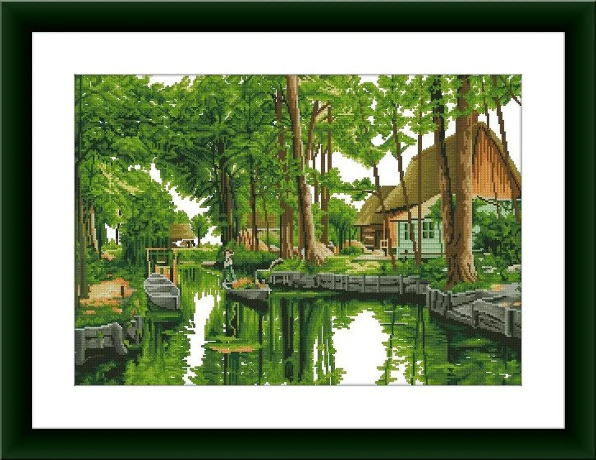 Woodland cottage PDF Counted cross stitch pattern Landscape Digital cross stitch chart Fall season PDF xstitch pattern instant download