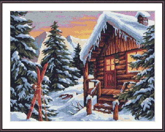 Woodland cottage PDF Counted cross stitch pattern Landscape fall Digital cross stitch chart Fall season PDF xstitch pattern instant download