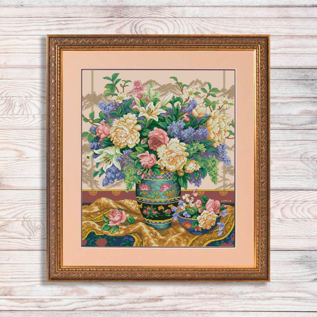 Cross Stitch Pattern Oriental Splendor PDF Digital Pattern Wild Flowers Pattern Bouquet Oriental vase Embroidery Needlepoint Chart Download