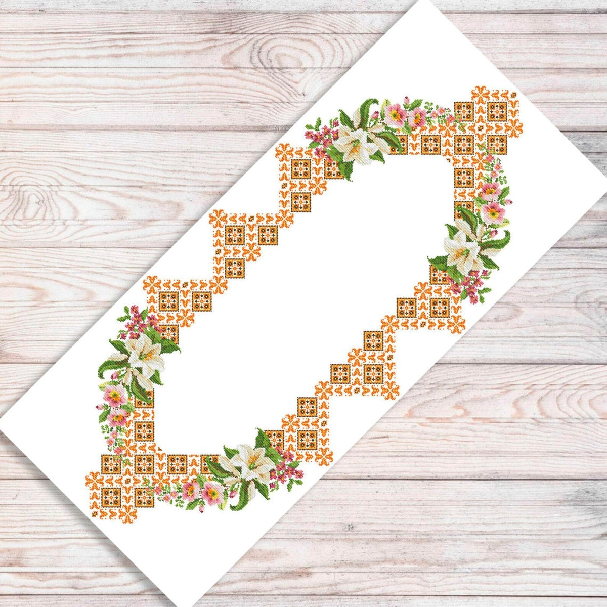 Tablecloth with lilies Cross Stitch Pattern Kitchen Table Runner Cross Stitch Pattern Kitchen Decor Hand Embroidery Ukrainian Geometric