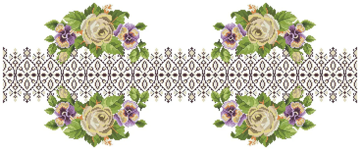 Tablecloth with roses Cross Stitch Pattern Kitchen Table Runner Cross Stitch Pattern Kitchen Decor Hand Embroidery Counted cross stitch